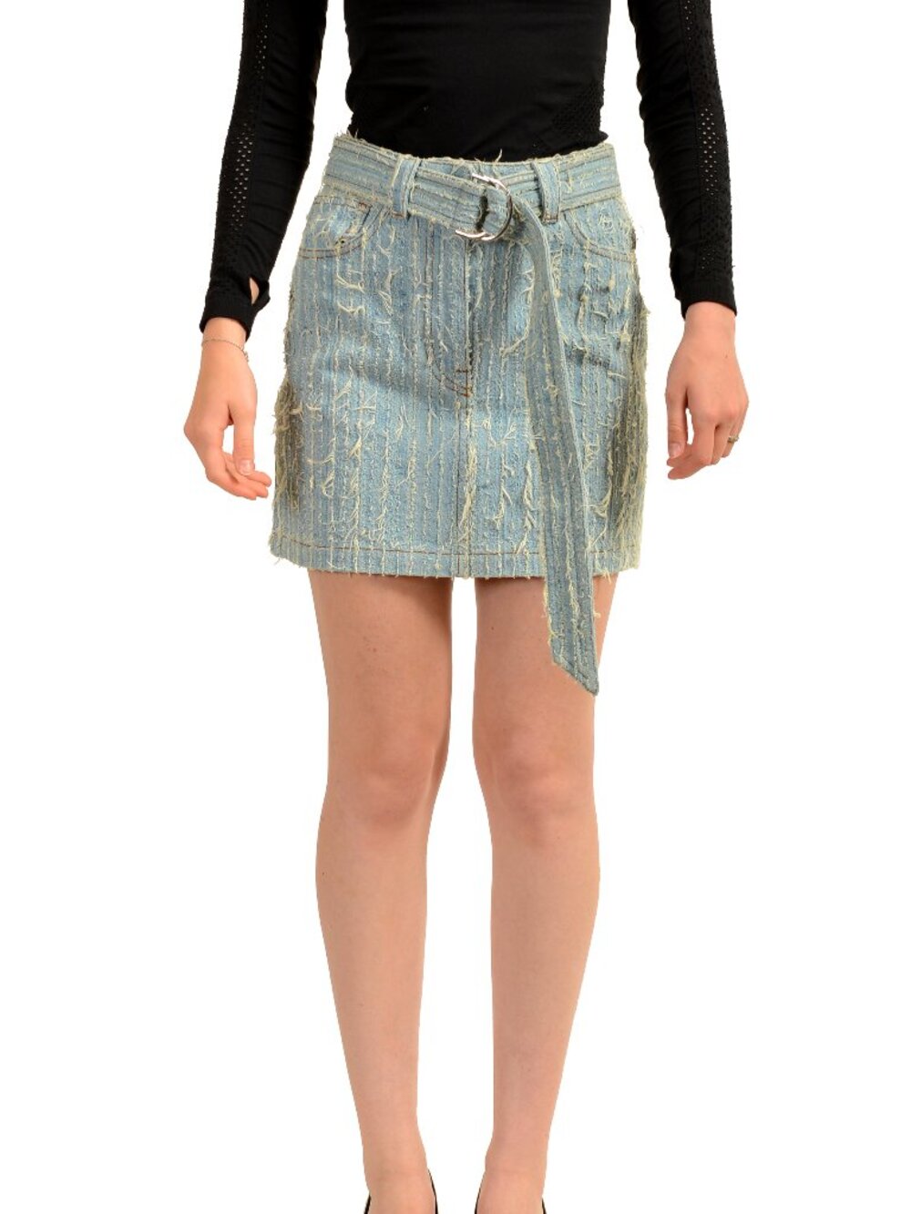 Scuderia Ferrari Women's Light Blue Denim Belted Mini Skirt US 26 IT 40